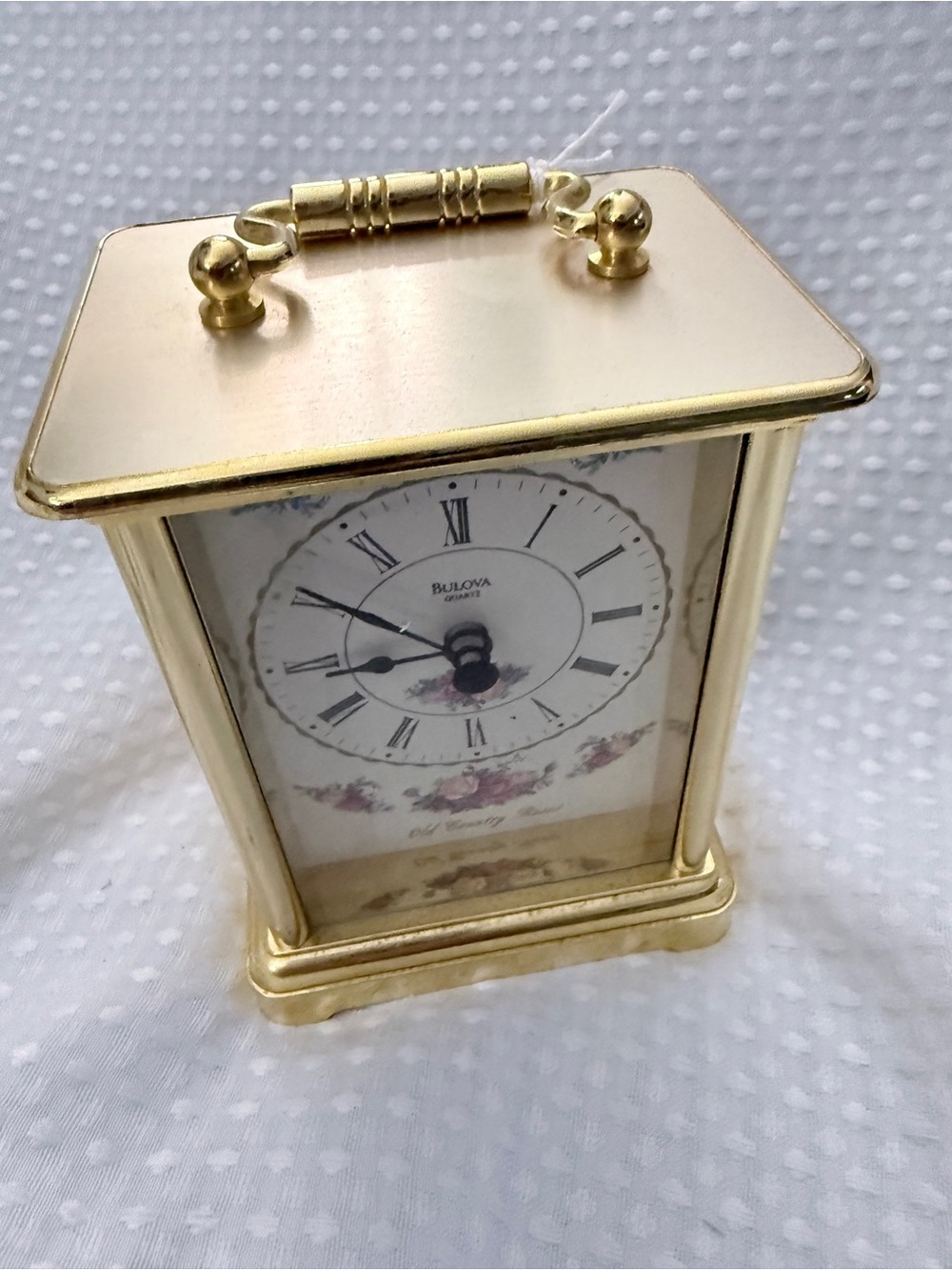 Vintage Bulova Old Country Roses Carriage Clock Brass Quartz Desk Mantel Clock - Picture 2 of 7